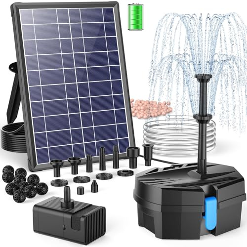 POPOSOAP Solar Pond Filter with Water Fountain, 8W Solar Water Pump with Filtration System, 8 Spray Modes & 3600mAh Battery Backup for Outdoor Small Ponds, Bird Baths, Water Features