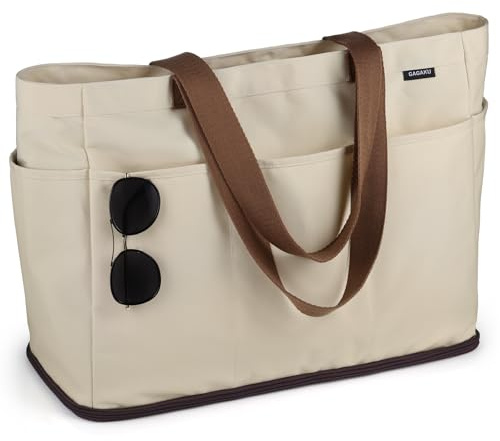 GAGAKU Bolsa de playa XXL con compartimento frigorífico, impermeable, con cremallera, plegable, grande, para familia, mujer, piscina, viajes, 50 x 38 x 19 cm, 2_beige, extra-large