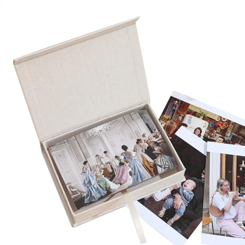 lemgyiamz Scatola Porta Foto, Scatole di Archiviazione Foto 10x15 cm, Scatola Portafoto in Lino Convient pour Ranger Cartes VœUx, Photos, Cartes Postales et Souvenirs, Beige