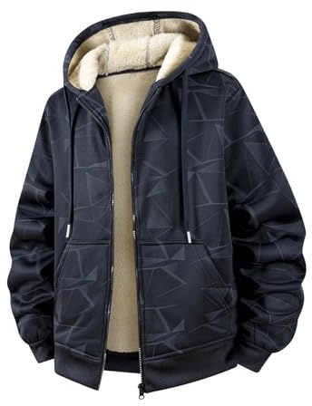 Sweatshirt pour homme - Veste d'hiver en peau de mouton doublée en polaire épaisse - Cardigan décontracté - Doublure en polaire - Sweat à capuche zippé - Vêtements vintage avec poches, bleu marine