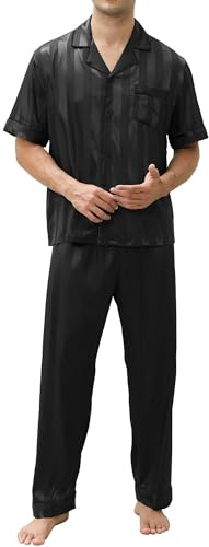 TeJoyce Pijama Seda Hombre Largo Verano, Dos Piezas Satén Ropa de Dormir, Conjunto Raso Manga Corta con Botones y Pantalón, Ropa de Casa Elegante y Ligera S-XXL