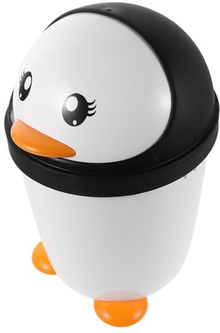 VILLFUL Pattumiera a Forma di Pinguino con Coperchio a Ribalta, Cestino in Plastica Resistente per Ufficio e Cameretta, Contenitore per Rifiuti con Controllo Odori, Arredamento Bagno