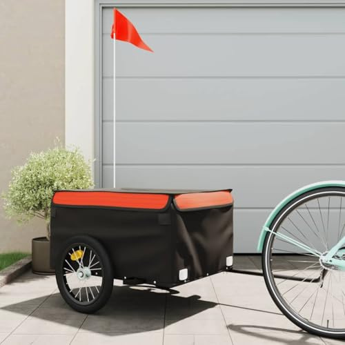 Generico Rimorchio da Bici Nero e Arancione 45 kg in Ferro,Rimorchi per Bicicletta