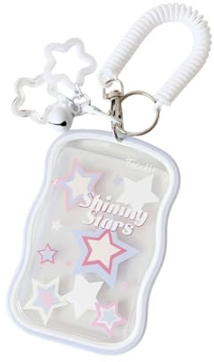 AEIXYA 1 Porte Carte Photo Et Porte Clés, Pendentif Cloche En Forme D'Étoile, Photocard Holder Avec Cordon Élastique, Étui Pour Carte D'Identité, Présentoir Pour Photo D'Idole(Blanc)