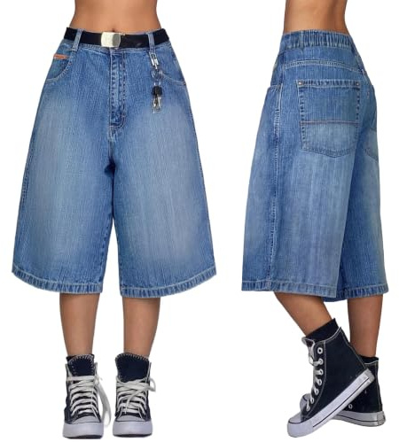 EMMIOL Baggy Jorts for Women Wide Leg Jean Shorts Light Blue S