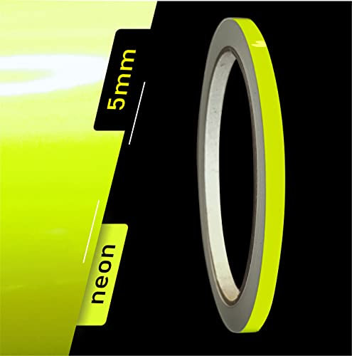 siviwonder Zierstreifen Klebeband Neon Gelb 5 mm × 10 m fluoreszierend Cast-PVC selbstklebend Pinstripe Tape Auto Dekor Aufkleber Warnstreifen Felgenband Boot Fahrzeug DIY leuchtgelb