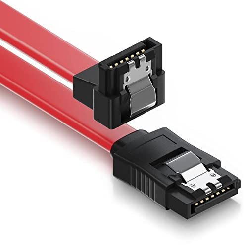 CABLEPELADO Cable SATA II | Cable de Datos | SATA II Serial ATA 3.0 Gbit/s | Cable sata plano | Cable de Conexión interno HDD SSD disco duro | Sata conexón recto | Rojo (90º con anclajes)