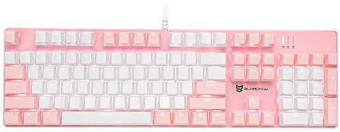 Qisan Mechanical Gaming Keyboard Wired White Backlit Keyboard Brown Switches Full Size 104 Keys US Layout-Pink and White