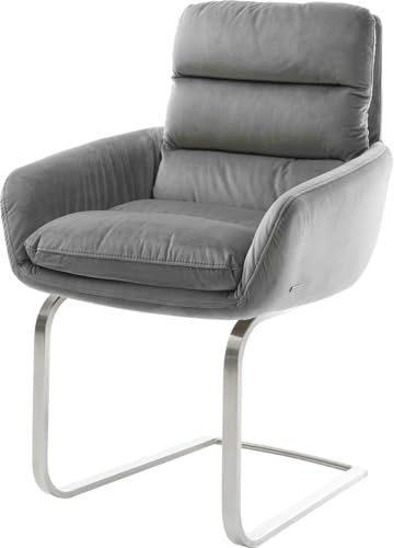 DELIFE Schwingstuhl Abelia-Flex mit Armlehnen Freischwinger flach Edelstahl Samt Grau