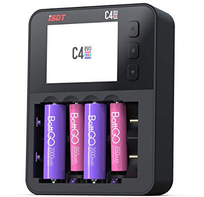 ISDT C4 Evo Chargeur de Batterie Rapide Intelligent avec écran LCD IPS,Chargeur Universel avec Sortie de Type C,Chargeur de Batterie pour la Maison avec Fonction de Charge et de décharge cyclique