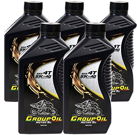 olio moto 4 tempi GROUPOIL 4T 5x1L SEO 4T 5W-40API SL, JASO MA/MA2 - lubrificante multigrado formulato con oli base sintetici ad elevata raffinazione - 100% made in Italy.