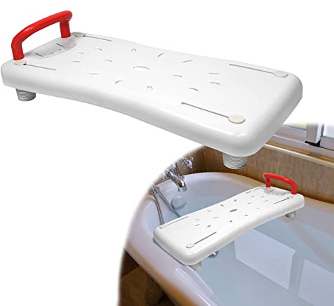 TRMLBE Tabla de bañera para Personas Mayores Silla de Bañera Plástico Blanco con Jabonera y Asa Rojo Tablas de Baño Tabla de Asiento 70cm de Largo para Bañera Baño, Capacidad de Carga 150 kg