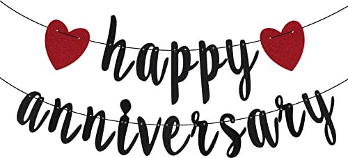 AIBAOBAO Banner Happy Anniversary, Banderines de Feliz Aniversario - Decoraciones de Fiesta con Guirnalda Colgante Aniversarios, Fiestas y Ceremonias, Banderines para Boda