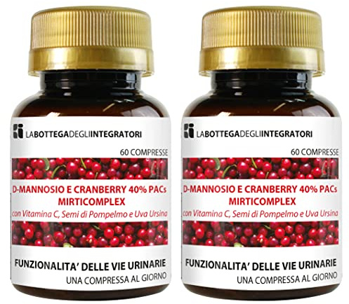 D - Mannosio e Cranberry 40% PAC Mirti Complex con Semi di Pompelmo, Uva Ursina e Vitamina C | 120 compresse 1 al dì | Mirtillo Rosso ad Alto Dosaggio