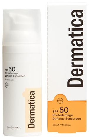 Dermatica SPF 50 Photodamage Defence Sunscreen | Anti-Ageing and Anti-Wrinkle I Fast Absorbing Lightweight Cream | Fragrance Free (50ml)