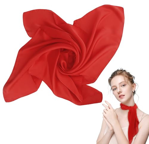 Red Silk Chiffon Scarf - Square 27.5, Red Bandana Neckerchief for Women