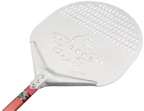 GIEMME Perforerad pizzaspade i anodiserad aluminium, rund form, 36 cm – professionell, perforerad platta (spade: Ø 36 cm, skaftlängd: 120 cm)