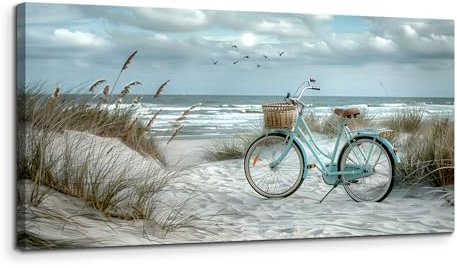 MHARTK66 Cuadros Decoracion Salon Modernos, 50x100 cm Grandes Laminas Decorativas Pared Dormitorios, Lienzos Decorativos Pared Bicicleta de Playa, Paisaje Marino Wall Art Comedor Pasillo Baño