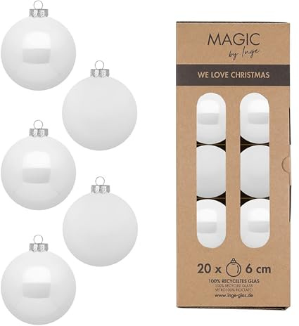 Weihnachtskugeln Glas 6cm 20 Stück - matt & glänzend - Christbaumkugeln Weihnachtsbaumkugeln für Weihnachten - Christbaumschmuck & Weihnachtsbaumschmuck Weiß - Pure White