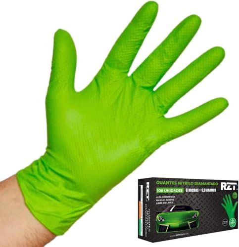RZ TOOLS Guantes De Nitrilo Desechables Verdes De 50 Uds Guantes De Nitrilo Extra Gruesos Con Textura Diamante | Guantes Para Taller Y Montaje De Alta Resistencia Desechables | Tamaño M