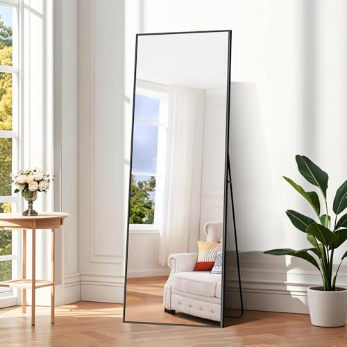 COFENY Espejo de Pie Cuerpo Entero 150 x 40 cm, Espejo Pared con Marco de Aluminio, Espejo de Pie Inclinado o Colgante para Salón, Dormitorio, Entrada, Negro