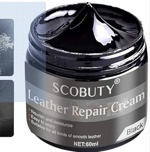 Cutiolly Crema Riparazione Pelle,60ml Kit Riparazione Pelle,Balsamo Riparazione Pelle,Riparazione della Pelle,Leather Restoration Cream Nero,Riparazione per Seggiolini Auto,Divani,Scarpe