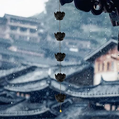 Besshepplo Lot de 5 chaînes de pluie, attrape-pluie, ornement de jardin, chaîne de drainage en lotus pour jardin, chaîne de décoration de jardin 1,2 m