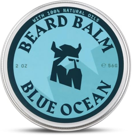 Striking Viking Balsamo per barba Blue Ocean – Tenuta leggera, 60 g – Idratante e nutriente – Con burro di karitè, olio di argan e olio di jojoba – Cura della barba, cera per barba e pomata tutto in
