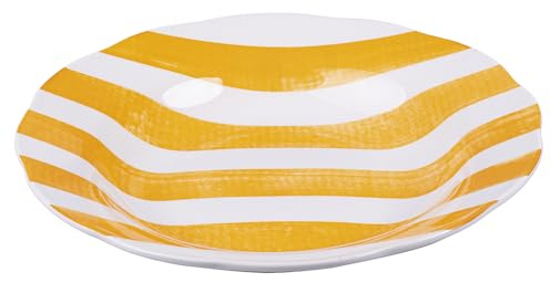 Set 6 Piatto fondo in porcellana, bordo smerlato decoro righe, arancione, Versilia