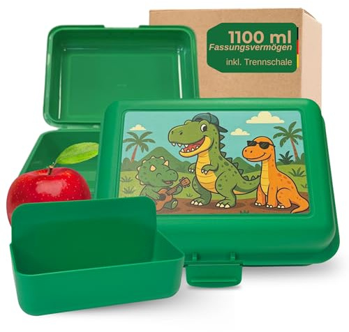 Lunchlåda för barn med motiv – robust matlåda för dagis, skola och på vägen – BPA-fri och smaklös – matlåda med fack ca 1 100 ml kapacitet, färg: motiv dino
