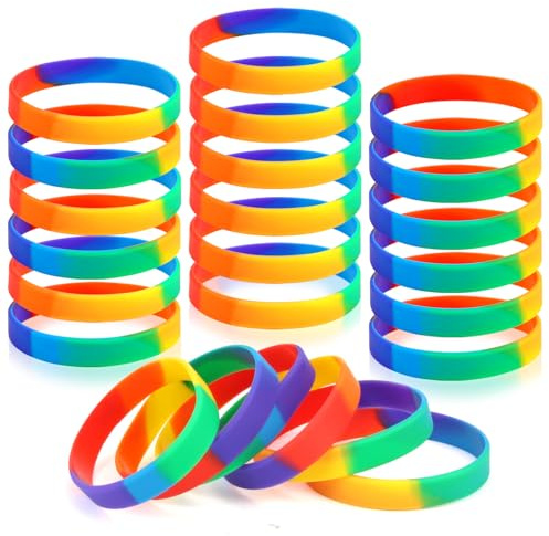 24 Piezas Pulseras de Silicona Arcoiris, 6 colores Pulseras de Goma de Colores, Brazalete Arcoíris de Silicona, Pulsera Arco Iris, para Deporte, Fiesta, Celebraciones, para Niño, Hombres y Mujeres