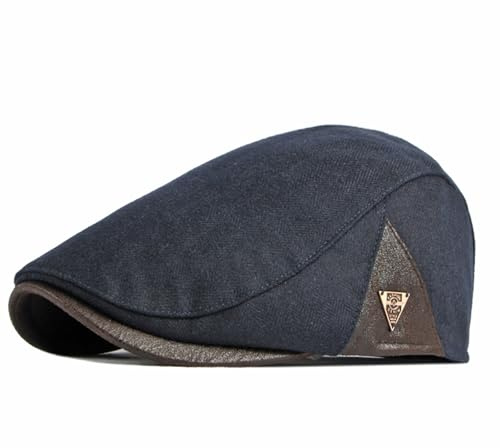 meioro Coppola Uomo Basco Piatto in Cotone Berretto Invernale Scozzesi Cappello Peaky Blinders Gatsby Vintage Elegante Classico Cappelli Elegante Estivo Visiera Regolabile Flat cap per Tempo（Blu）
