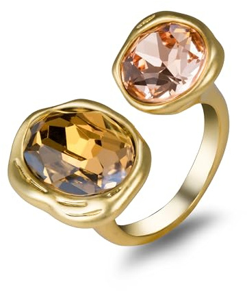 Melhill Open Statement Ring Cocktail Ring Cubic Zirconia Crystal Gemstones Antiqued Gold Plated Adjustable Open Band Vintage Jewelry for Women Size 6