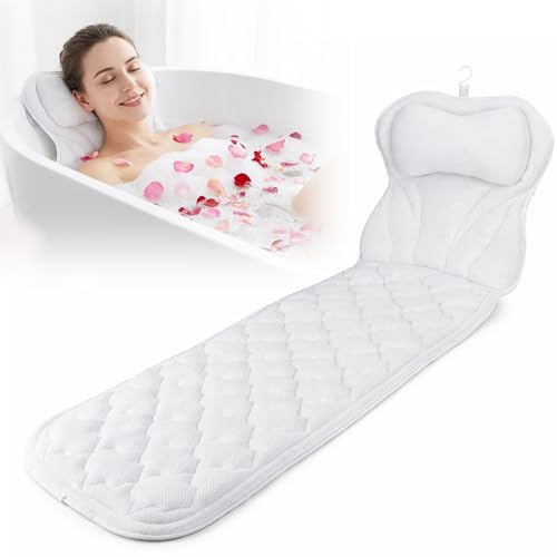 Full Body Bath Pillow for Bathtub: Ergonomic Bath Mat with Pillow | 5D Air Mesh Full-Body Support with 16 Strong Suction Cups for Women Home Baths Relaxation and Spa Use