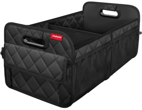 Xndryan Car Boot Organiser, Large Boot Tidy for Car Storage Organiser, Collapsible Multi Compartment Car Organiser Accessories, Reinforced Base And Comfort Handle
