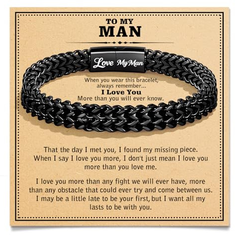 Focxoio To My Man Bracelet Valentines Day Gifts for Men I Love You Gifts for Him Boyfriends Husband Christmas Anniversary Birthday Franco Chain Link Bracelets Romantic Presents