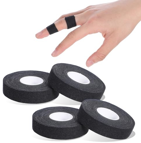 DOPENSPI Lot de 4 rouleaux de ruban adhésif pour doigts - 1,55 cm x 10 m - Noir - Pour le sport de force, le handball, l'entraînement de gardien de but