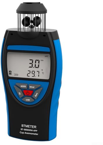 Anemómetro digital con Bluetooth, medidor de velocidad del viento portátil para uso en exteriores, rango de 0.3 ~ 42 m/s, incluye brújula y medición de temperatura, probador de flujo de aire HVAC para