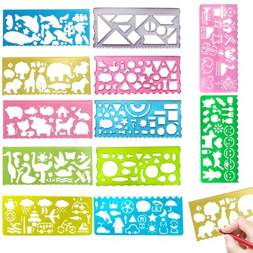 Lot de 12 pochoirs pour peinture, pochoirs de peinture polyvalents avec formes géométriques et cercles, pochoirs à dessin pour croquis, lettrage à la main, travaux manuels, conception textile