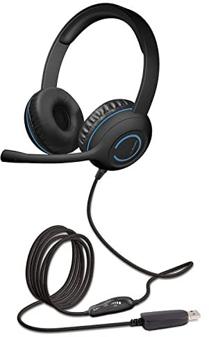 Cyber Acoustics Stereo USB Headset (AC-5008A), in-line Controls for Volume & Mic Mute, Adjustable Mic Boom for PC & Mac, Perfect for Classroom or Home