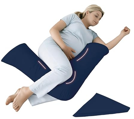 EGYPTO Orthopaedic V Pillow with Pillowcase | Anti-Allergy V Shaped Pillows for Neck & Back | Ideal for Pregnancy, Nursing & Recovery Triangle Pillow (Navy)