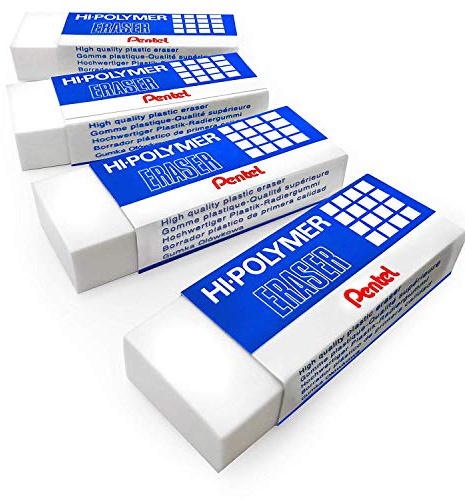 Pentel - Hi-Polymer Jumbo Plastic Rubbers Erasers - White - Pack of 4