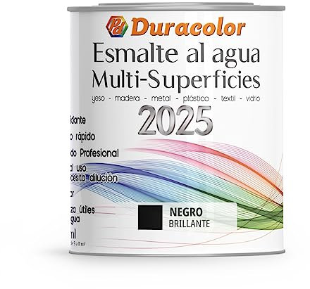 Esmalte al Agua Multi Superficie - Color Negro - 750 ml - Acabado Brillante - Sin Olor - Resistente a Golpes, Roces y Manchas - Antioxidante - Rápido Secado - Duracolor