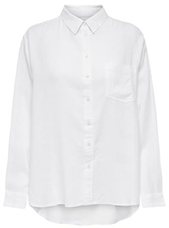 ONLY Damen Oversized Basic Hemd Bluse | Langarm Business Tunika Shirt | Classic Leinen Oberteil ONLTOKYO, Farben:Weiß, Größe:XL