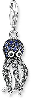 Thomas Sabo Charm-Anhänger Oktopus mit Zirkonia aus Sterling-Silber in der Farbe Silber-Blau, Maße: 8,8mm, 31,5mm, 1890-644-1
