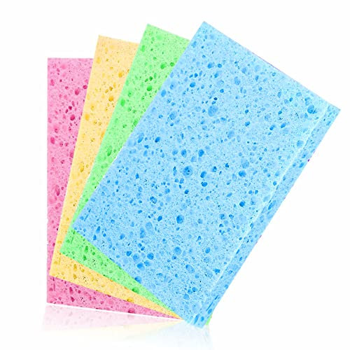 Cellulose Pop up eco Sponges Zero Waste Kitchen Washing Up Non Scratch Scrub Sponge Long-Lasting Reusable Cleaning Absorbent Cellulose Wipes For Kitchen Bathroom Household Use (4)