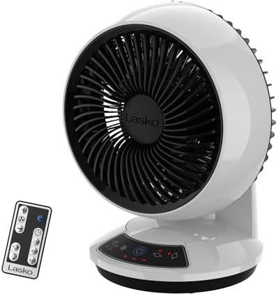 Lasko Whirlwind Orbital Motion Air Circulator Table Fan, 3 Speeds, Timer, Dark Mode, Remote Control for Small and Medium Sized Rooms, White, A12557