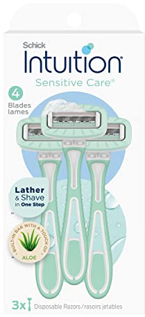 Schick Intuition Disposable Razors with Sensitive Skin, 3 Count | Razors Sensitive Skin, Women’s Disposable Razors with a Touch of Aloe, Travel Razor