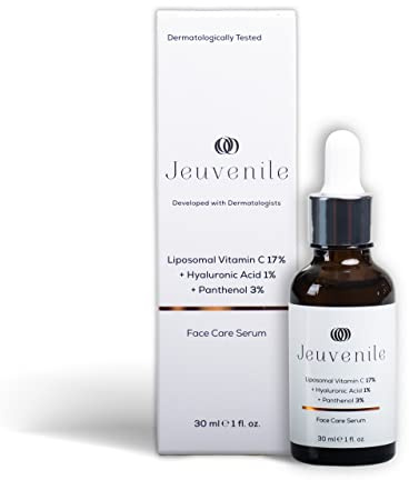 Jeuvenile Vitamin C Serum Hyaluronsäure und Panthenol Hautpflege, Hellt die Haut Auf, Reduziert Hautunreinheiten, Anti-Aging Nährende Formel, für Alle Hauttypen, 30ml