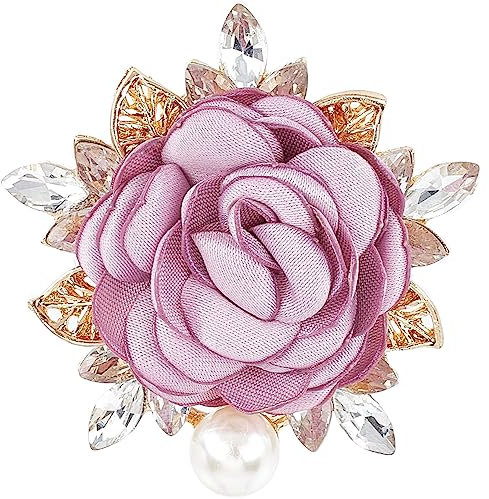 CRASPIRE Tissu Violet Broche Broche avec Cristal Strass Floral Fleur Décorative Robe Broche pour Femmes et Hommes Mariage Mariée Cocktail Danse Banquet Fête Accessoire Bijoux Saint Valentin Cadeau